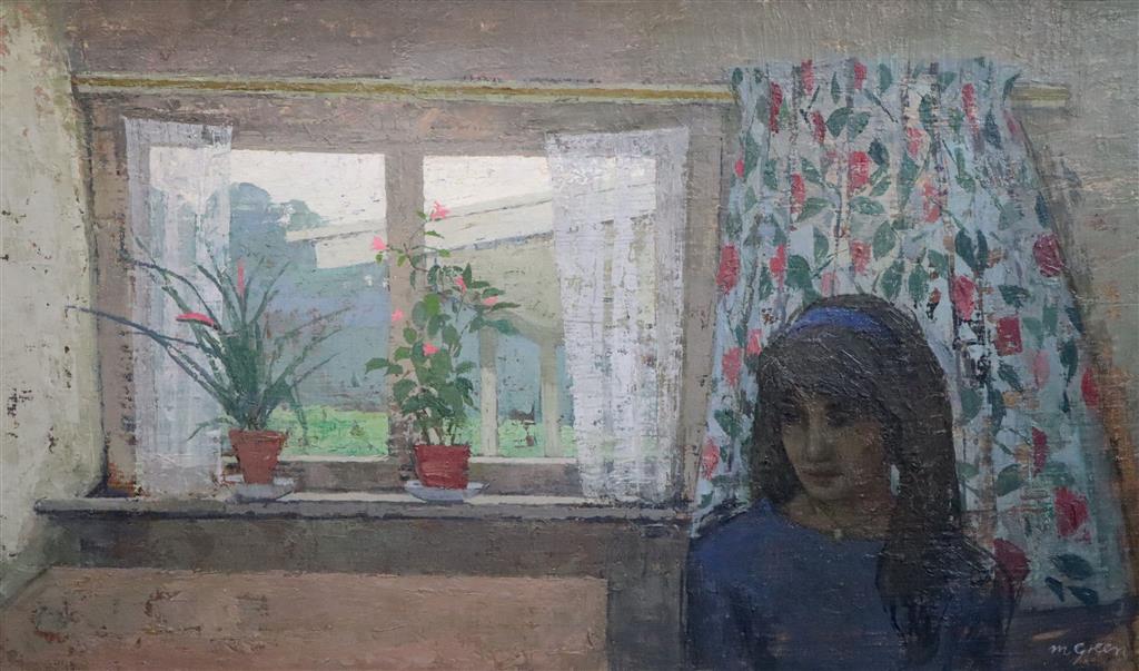 § Margaret Green (1925-2003) The Parlour Window 16.75 x 29.5in.